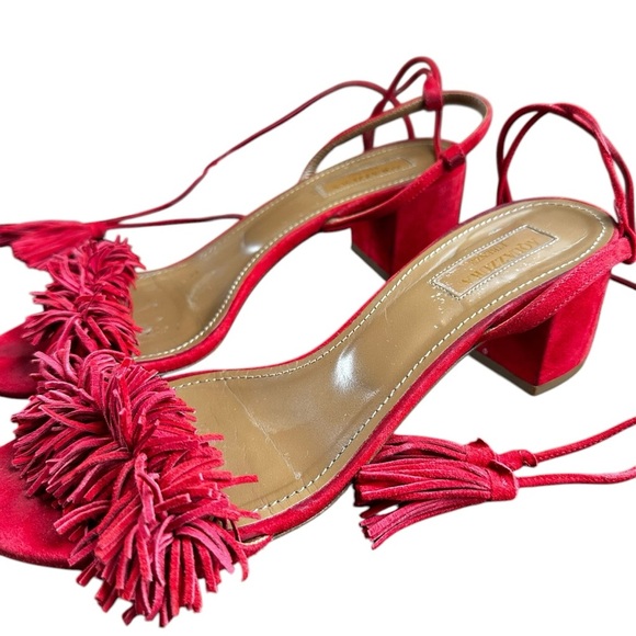 Aquazzura Wild Thing Red 50mm Block Heel City Suede Leather Sandals 38 / US 7.5 - Picture 5 of 12